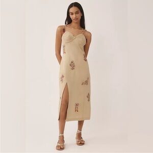 NWT. Farm Rio Linen Embroidered Midi Dress. NEW